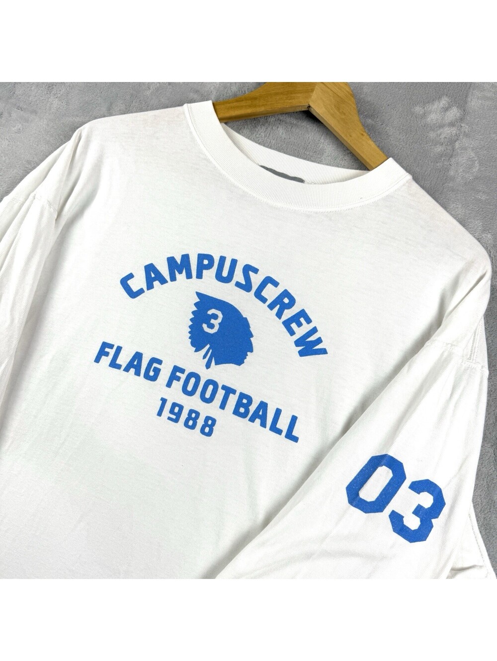 VTG Campus Crew Men’s XXL White Flag Football 1988 Long Sleeve Shirt Made Canada
